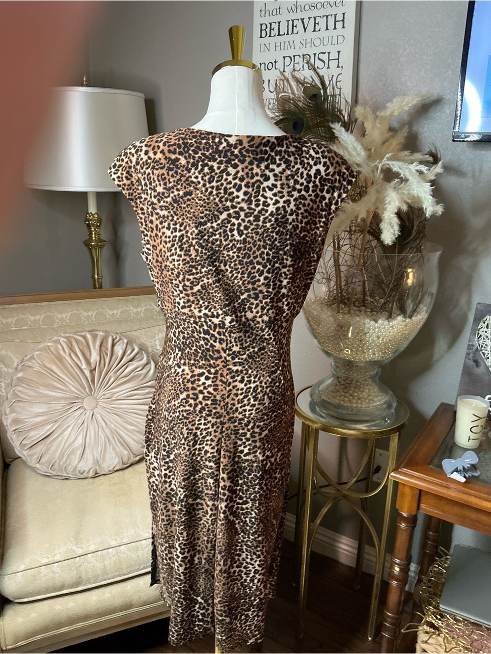 NWT Ralph Lauren Leopard Print Ruched Midi Dress Luxury Mobwife - Picture 4 of 9